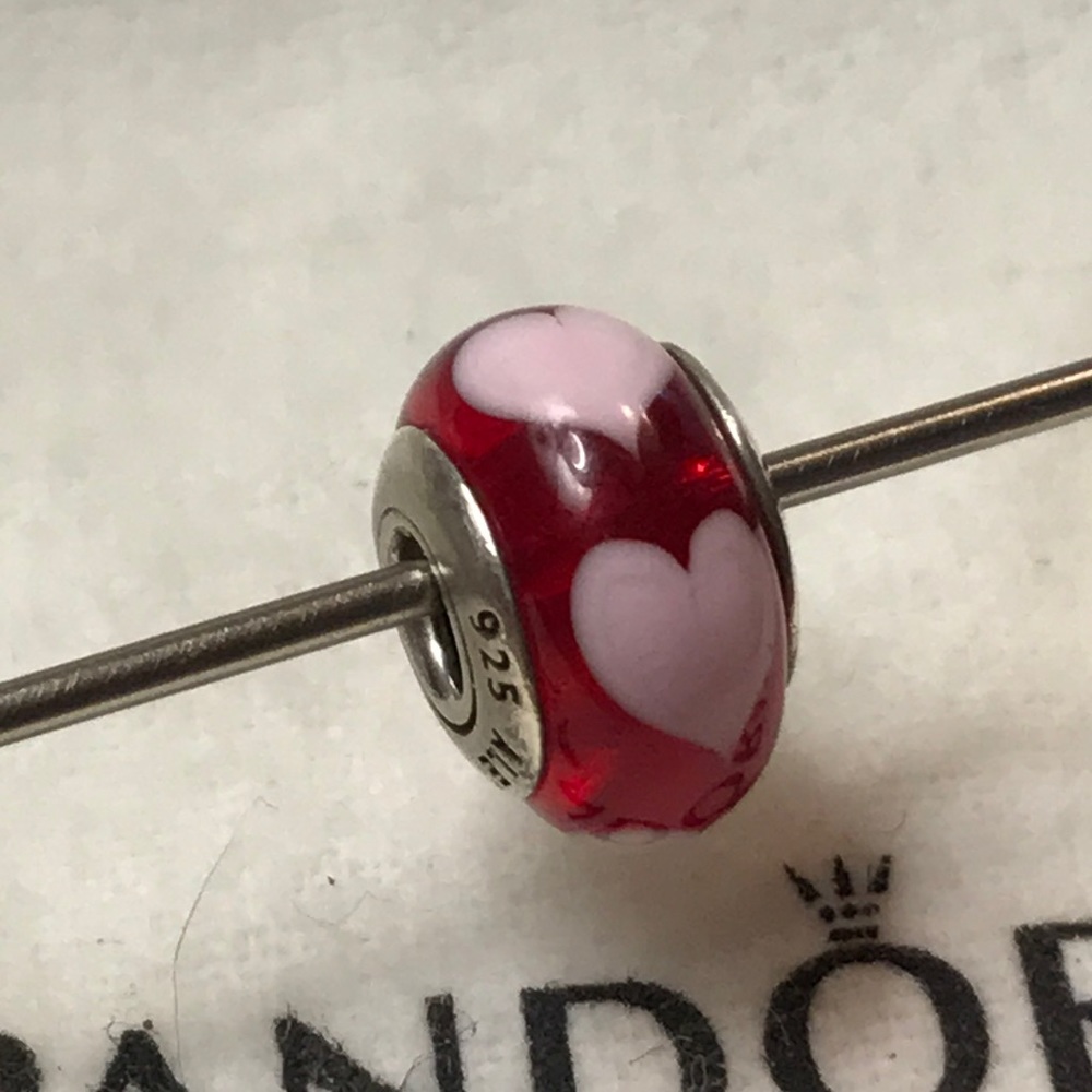 Pandora Red Love Pink hearts Murano glass charm